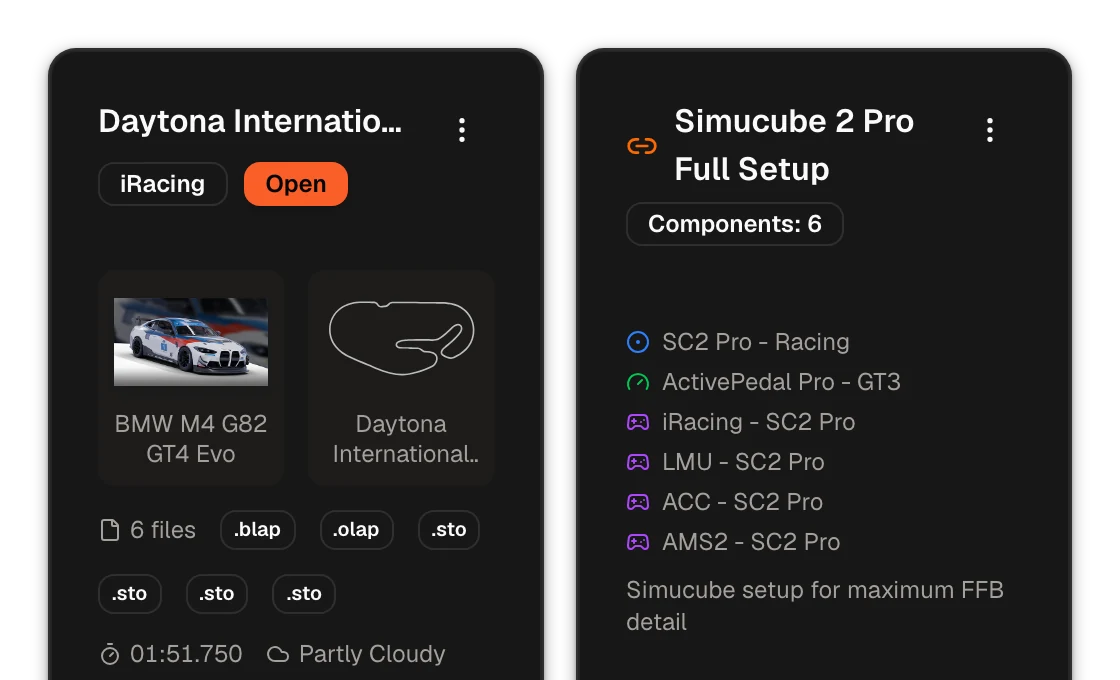 The Vault: a Daytona datapack with its setups, laps and conditions, and a Simucube hardware profile