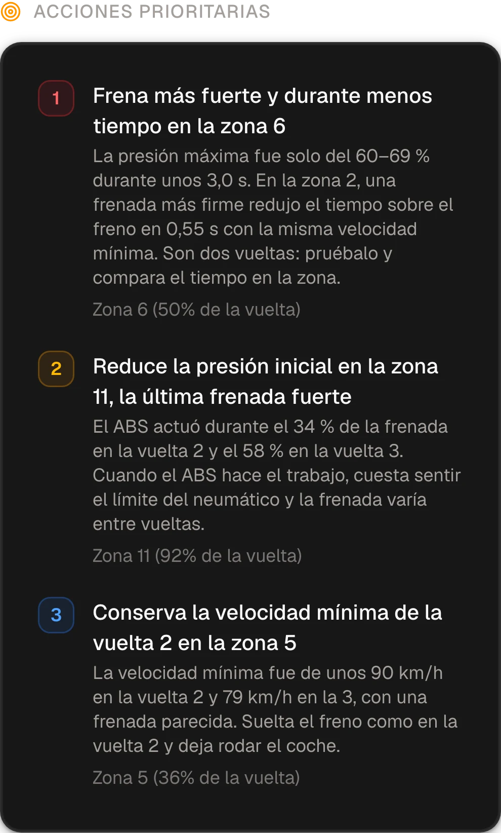 Un informe del Race Engineer: tres cosas que corregir, cada una con su motivo en la telemetría