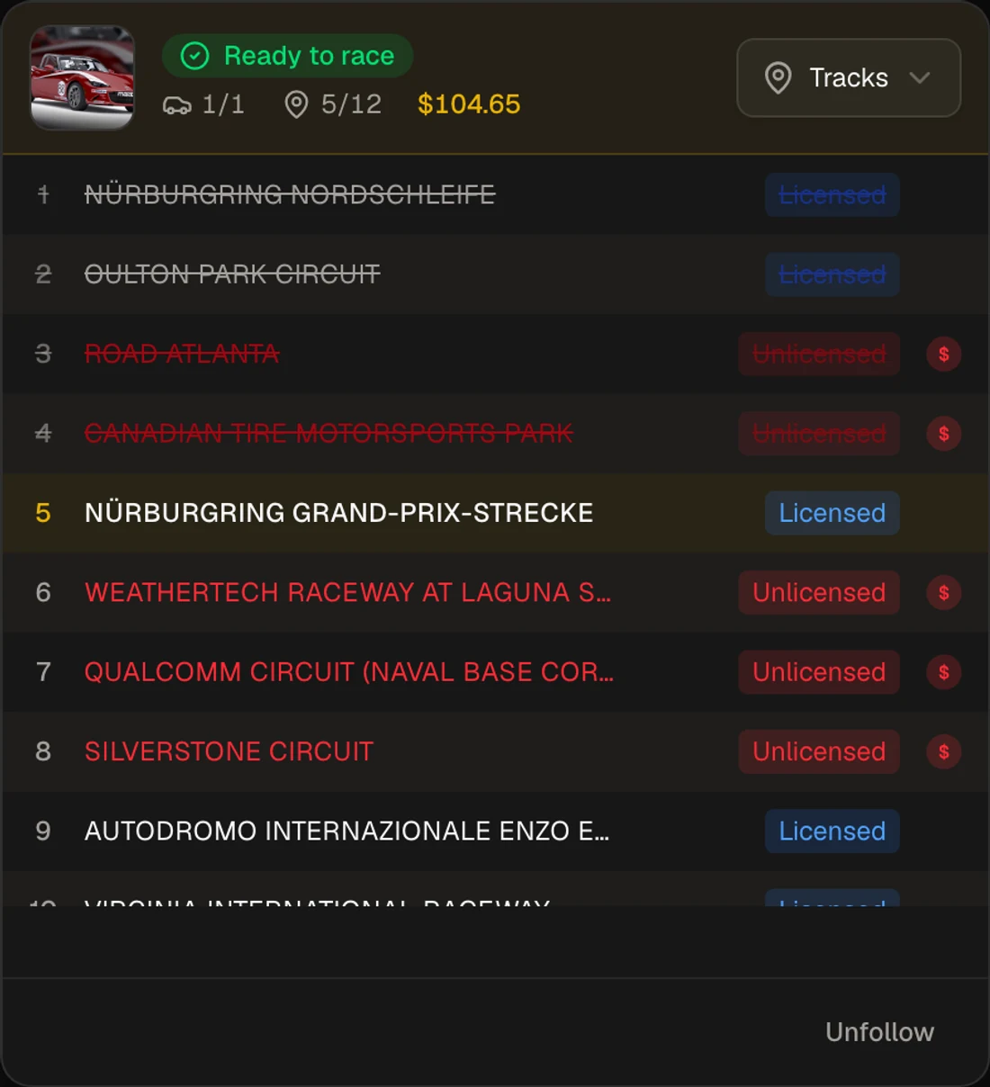 Sim Planner: the Advanced Mazda MX-5 Cup, ready to race, 5 of 12 tracks licensed